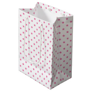 Sac Cadeau Moyen Étoiles Classiques Fuchsia Rose - Blanc