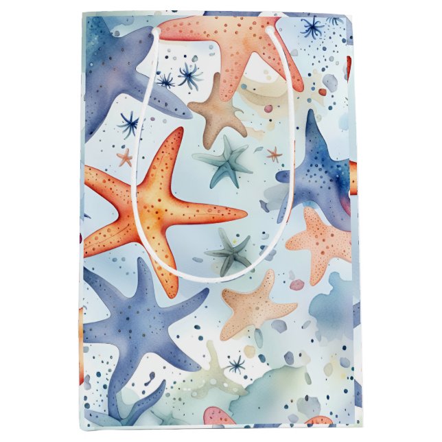 Sac Cadeau Moyen Étoiles de mer aquarelle (Devant)