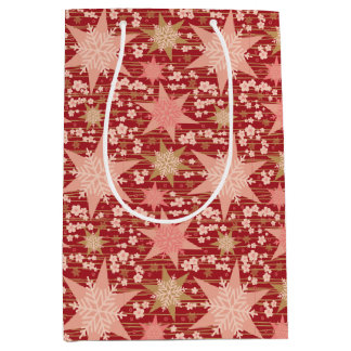 Sac Cadeau Moyen Étoiles de Noël parsemées de fleurs roses