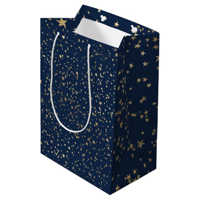 Sac Cadeau Moyen Etoiles d'or Bleu profond (Dos Angle)