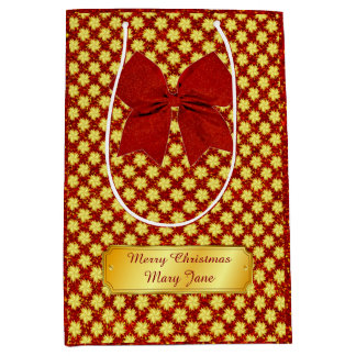 Sac Cadeau Moyen Etoiles d'or et Parties scintillant rouges