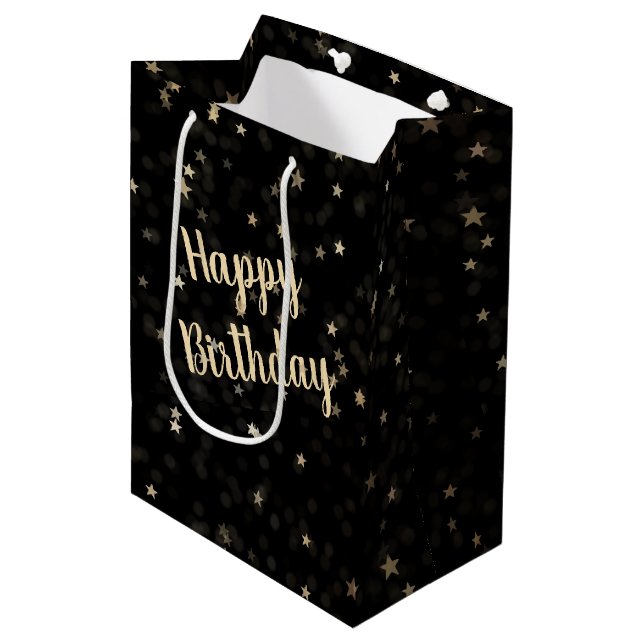 Sac Cadeau Moyen Étoiles d'or et points d'anniversaire (Devant Angle)