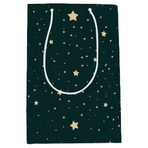 Sac Cadeau Moyen Étoiles D'Or Sur Vert