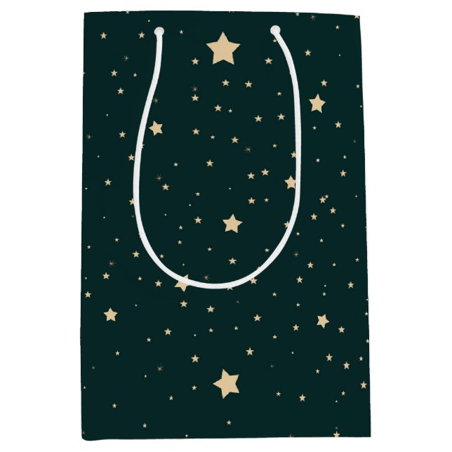Sac Cadeau Moyen Étoiles D'Or Sur Vert (Devant)