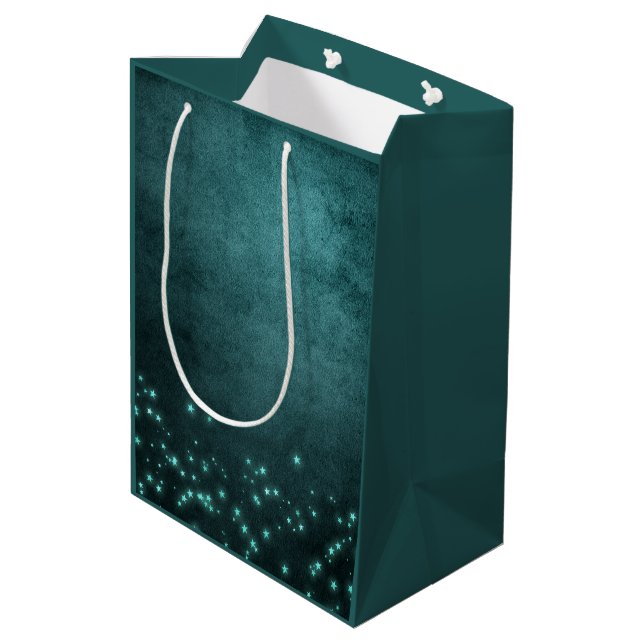 Sac Cadeau Moyen Étoiles Mystic Twilight | Luminosité de néon vert  (Dos Angle)