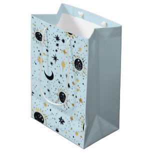 Sac Cadeau Moyen Étoiles noires, dorées et bleues célestes de la lu