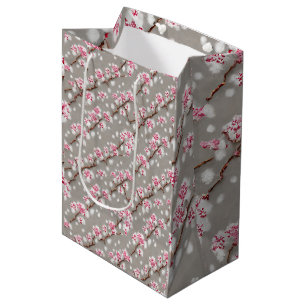 Sac Cadeau Moyen Étonnante fleurs de cerisiers roses et argentés Im