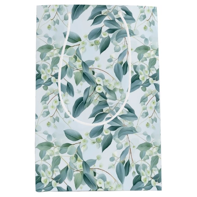 Sac Cadeau Moyen Eucalyptus Vert Sage Doux Aquarelle (Devant)