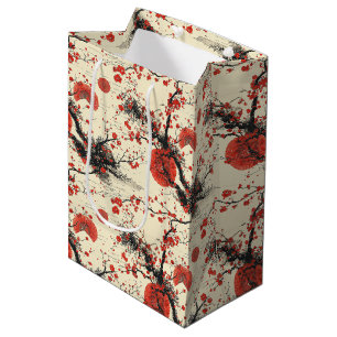 Sac Cadeau Moyen Éventail à motif de fleurs de cerisier japonais (4