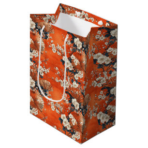 Sac Cadeau Moyen Éventail de motif de fleurs de cerisier japonais (