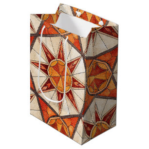 Sac Cadeau Moyen Explosion d'étoiles rouge et orange - Mosaïque géo