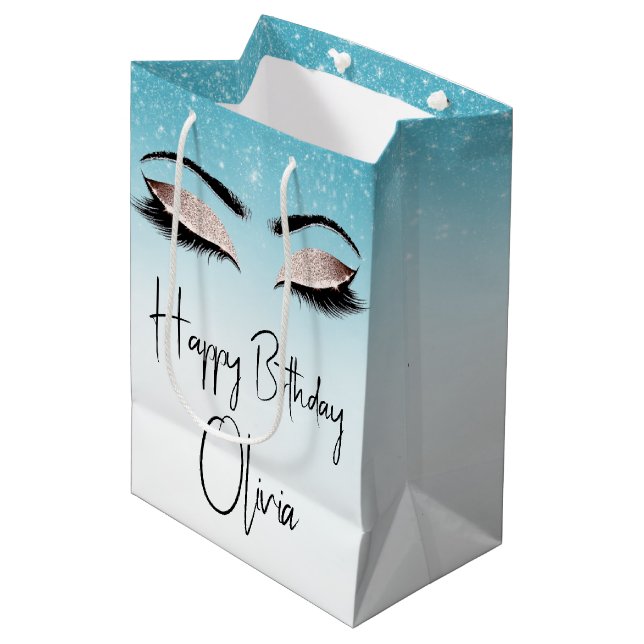 Sac Cadeau Moyen Eyelashes d'anniversaire avec Parties scintillant (Devant Angle)