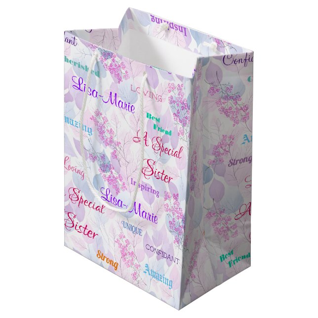 Sac Cadeau Moyen Fabrique Pink Floral Soeur Spéciale (Devant Angle)