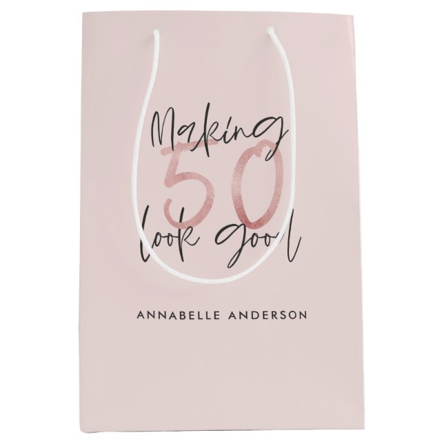 Sac Cadeau Moyen Faire paraître 50 belles parties scintillant roses (Devant)