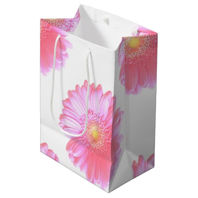 Sac Cadeau Moyen Faisée de gerbera rose pâle (Devant Angle)