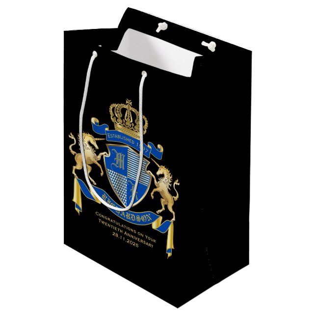 Sac Cadeau Moyen Faites votre propre blason Unicorn Emblem Bleu (Devant Angle)
