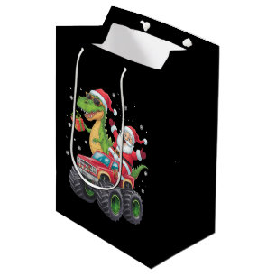 Sac Cadeau Moyen Famille de Noël assortie Santa Truck Dinosaur