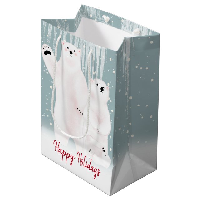 Sac Cadeau Moyen Famille D'Ours Polaires En Neige (Devant Angle)