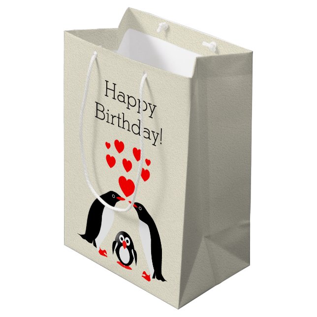 Sac Cadeau Moyen Famille Penguins (Devant Angle)