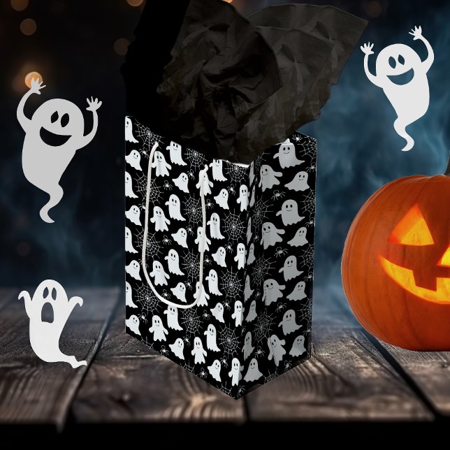 Sac Cadeau Moyen Fantômes mignons | Araignées | Spider Webs Hallowe (Cute Ghosts | Spiders | Spider Webs Halloween Gift Bag)
