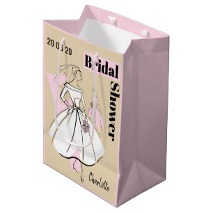 Sac Cadeau Moyen Fashion Bride groupe naturel Fête des mariées rose