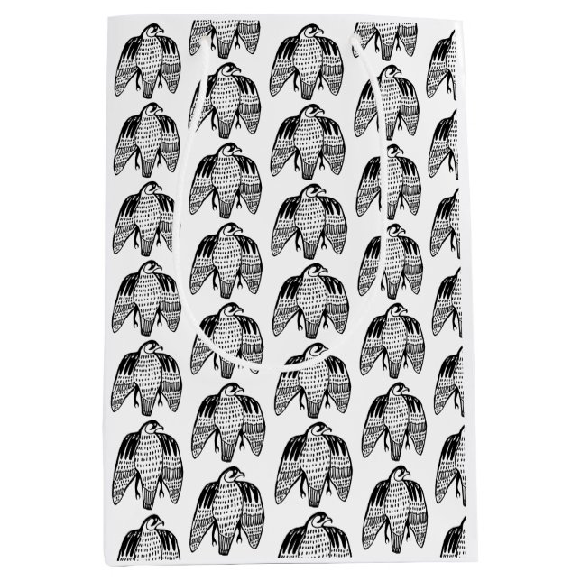 Sac Cadeau Moyen Faucons de fer noir sur blanc (Devant)