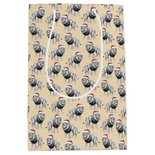 Sac Cadeau Moyen Faune Safari Animal Lion Santa Hat Noël