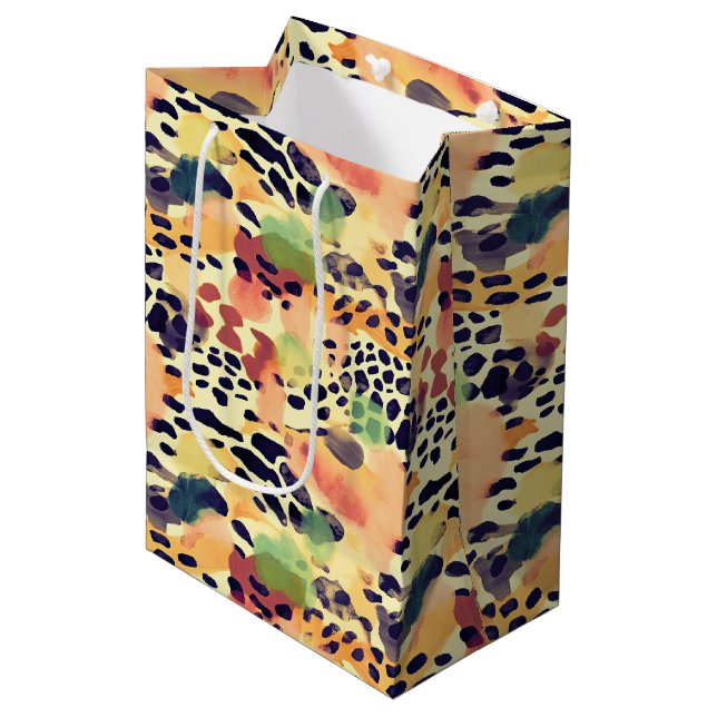 Sac Cadeau Moyen Faune Safari Animaux Fourrures Prints Motif (Devant Angle)