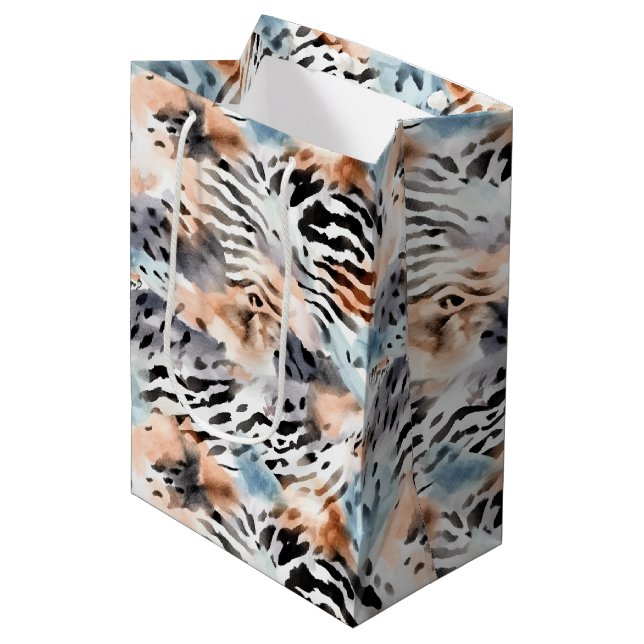 Sac Cadeau Moyen Faune Safari Animaux Fourrures Prints Motif (Devant Angle)