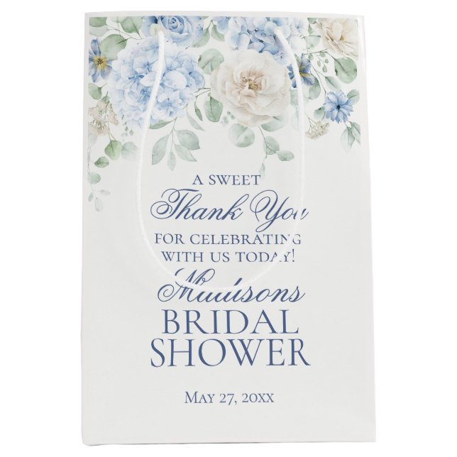 Sac Cadeau Moyen Faveur de mariage Fleur de Hydrangea Bleu (Devant)