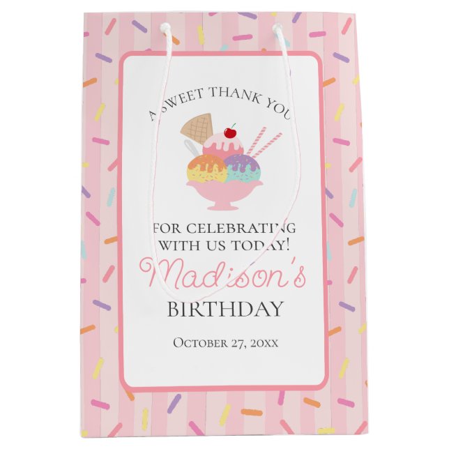 Sac Cadeau Moyen Faveurs d'anniversaire Glace Sundae Voici la Scoop (Devant)