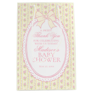 Sac Cadeau Moyen Faveurs de Baby Shower Jaune Vintage Floral Élégan