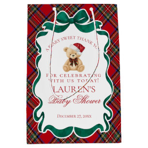 Sac Cadeau Moyen Faveurs de Baby Shower Ours Tartan Rouge Noël