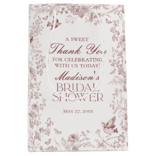 Sac Cadeau Moyen Faveurs de mariage florale toile de Jouy en Bourgo
