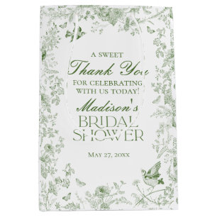 Sac Cadeau Moyen Faveurs de Mariage Toile De Jouy Verte
