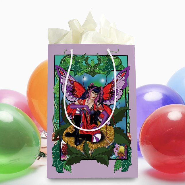 Sac Cadeau Moyen Fée violet rouge champignons gothique (Créateur téléchargé)