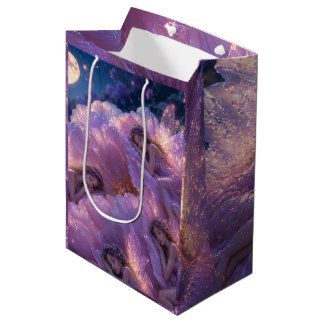 Sac Cadeau Moyen Fées endormies dans un jardin de fleurs au clair d