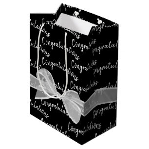 Sac Cadeau Moyen Félicitations Mariage Bow sur Black