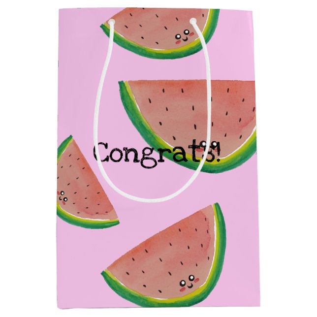Sac Cadeau Moyen Félicitations ! Pastèque Kawaii (Devant)