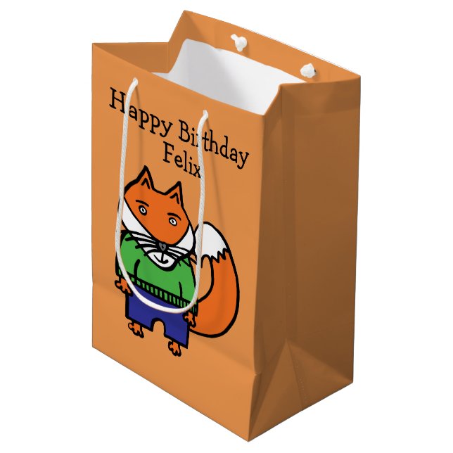 Sac Cadeau Moyen Felix le Fox Joyeux anniversaire personnalisé (Devant Angle)