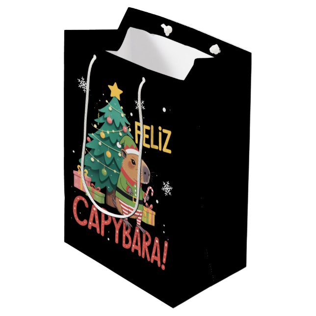 Sac Cadeau Moyen Feliz Capybara Elf Xmas Christmas Tree  (Devant Angle)