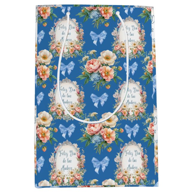Sac Cadeau Moyen Feliz Dia De Las Madres Azul Ceruleo (Devant)