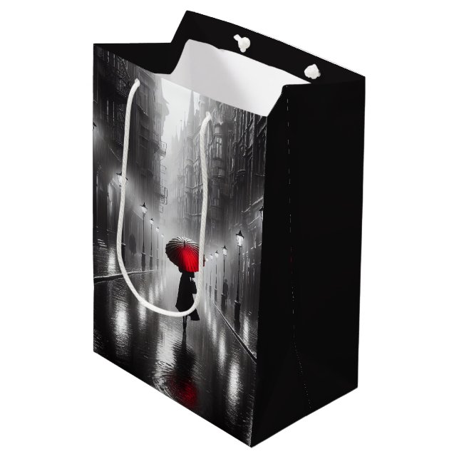 Sac Cadeau Moyen Femme d'anniversaire avec parapluie rouge (Devant Angle)