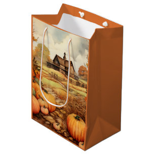 Sac Cadeau Moyen Ferme citrouille automne récolte Thanksgiving