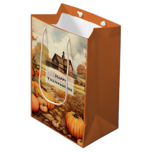 Sac Cadeau Moyen Ferme citrouille automne récolte Thanksgiving