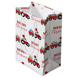 Sac Cadeau Moyen Ferme de camions Red Christmas Truck