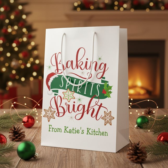 Sac Cadeau Moyen Festif Baking Spirits Bright Custom Christmas (Festive Baking Spirits Bright Custom Christmas Medium Gift Bag)
