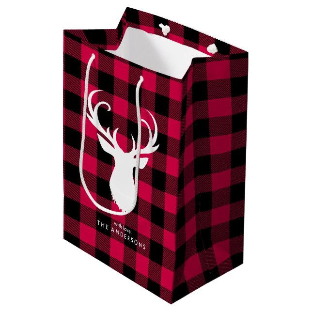 Sac Cadeau Moyen Festive Buffalo Plaid Motif" (Devant Angle)