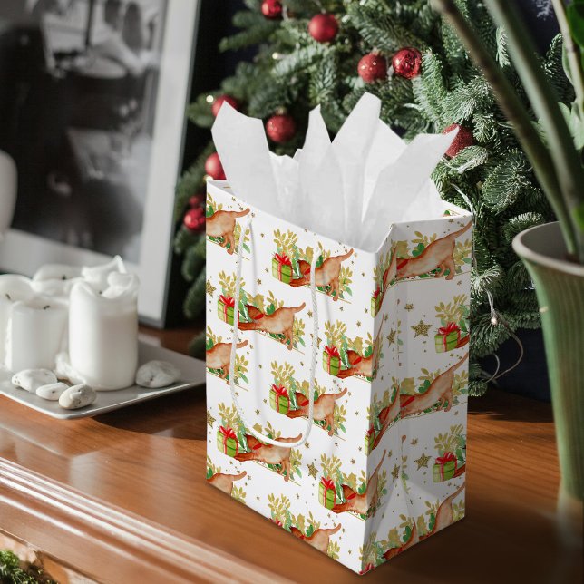 Sac Cadeau Moyen Festive Chats Noël Vacances Gold Stars (Festive Cats Christmas Holiday Gold Stars Medium Gift Bag)