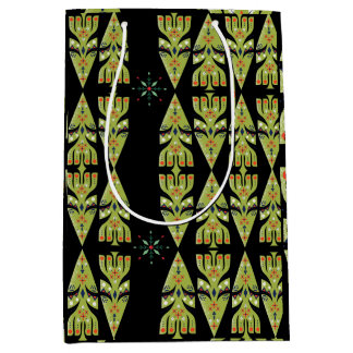 Sac Cadeau Moyen Festive Gift Wrap Green Black Pattern